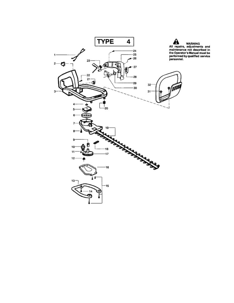 Blade/Handle/Gear Box Diagram and Parts List for GHT220LE Type 4 Weed Eater Hedge Trimmer